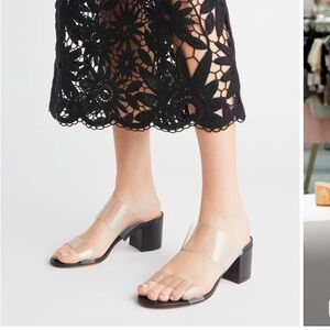 Schutz Victorie Slide Sandals in Transparent/Black Vinyl Size 8.5